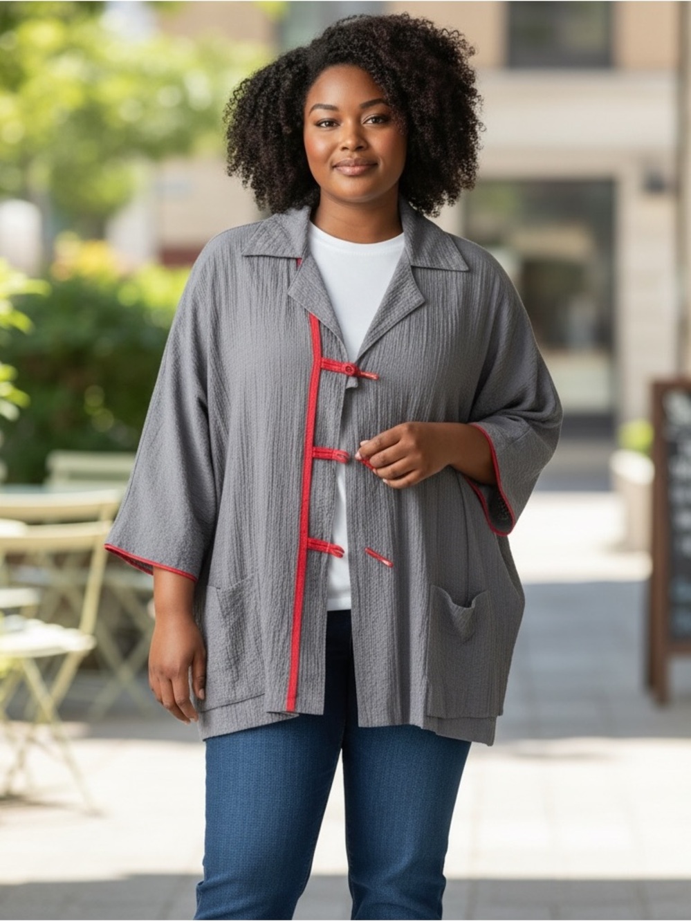 Moonlight Fashion Design Gray & Black Textured Open Front Jacket Plus Size 1X